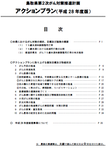 28年度鳥取県がん対策推進計画アクションプラン