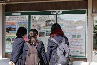 熱心にパネルを眺める来場者