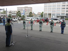 鳥取県職員災害応援隊の島根県大田市への災害派遣出発式1