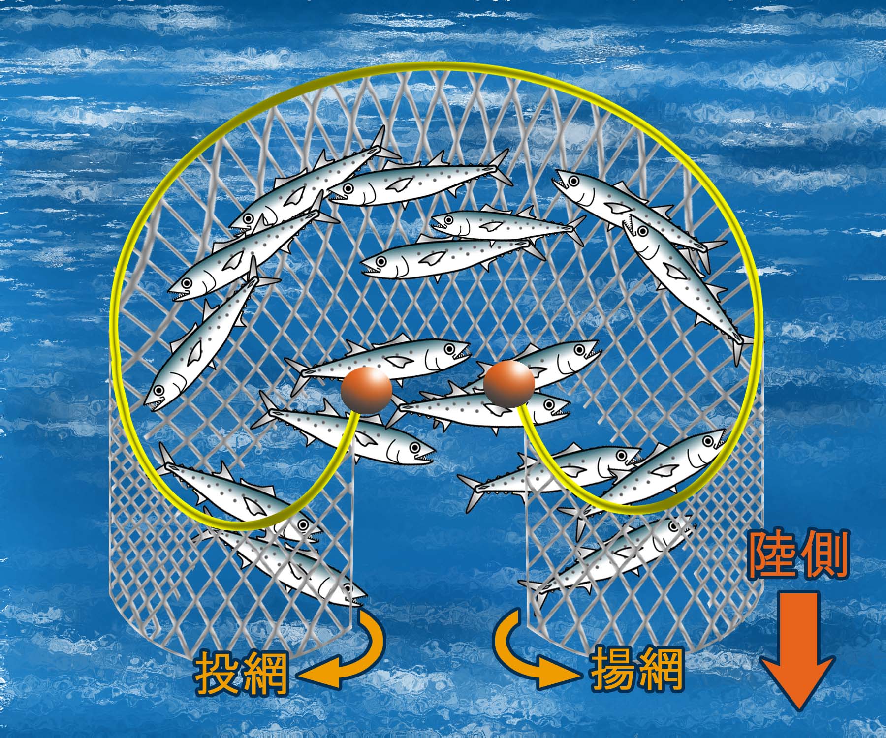 サワラ狩刺網の操業図