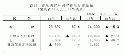 資産別有形固定資産投資総額（従業者30人以上の事業所）