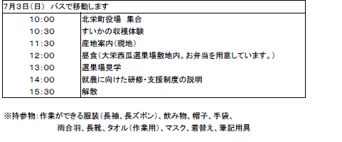 大栄西瓜新規就農産地体験会スケジュール