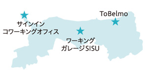 とっとりワークプレイスの各施設の所在を示した地図