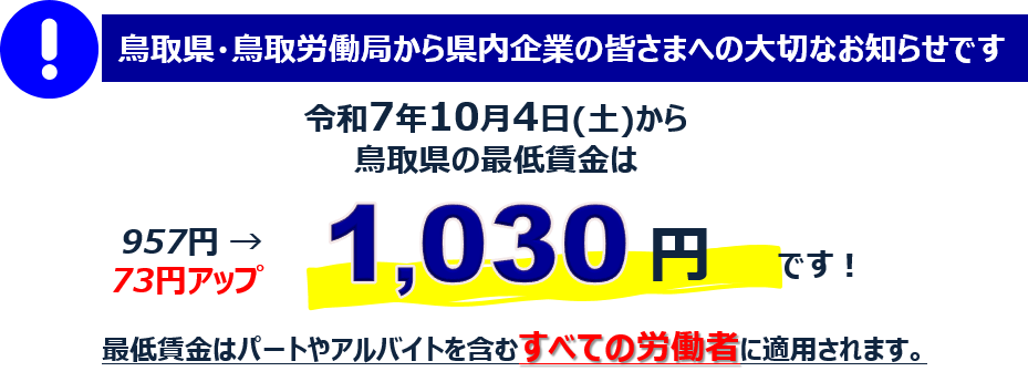 鳥取県の最低賃金は1030円ですの画像