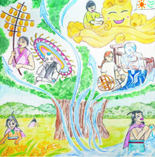 先人が育んだ自然と営みの歴史が開花を表現したイラスト