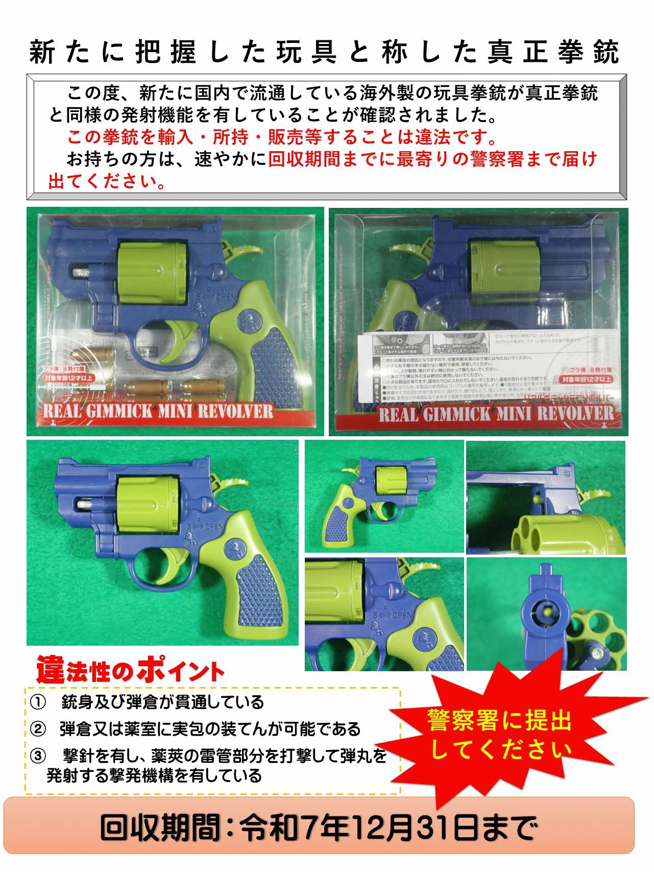 新たに把握した玩具と称した真正拳銃（リアルギミックミニリボルバー）について