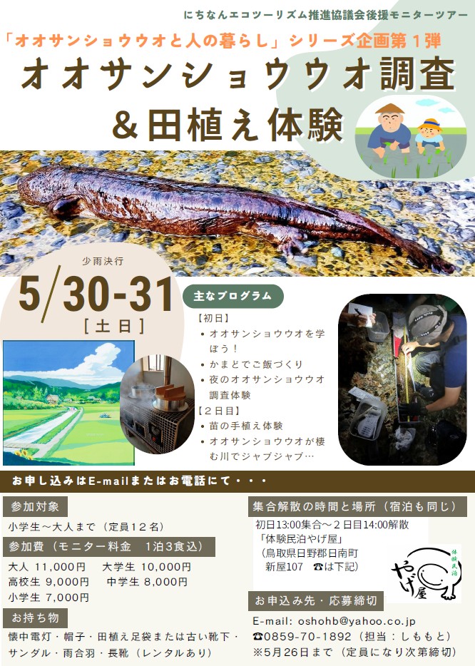 オオサンショウウオ調査＆田植え体験チラシ
