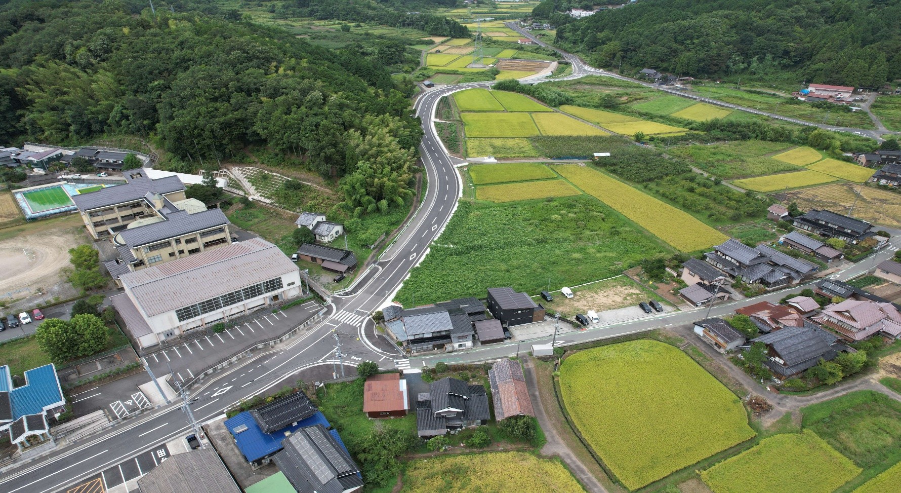 佐貫バイパス完成状況を上空から見た写真