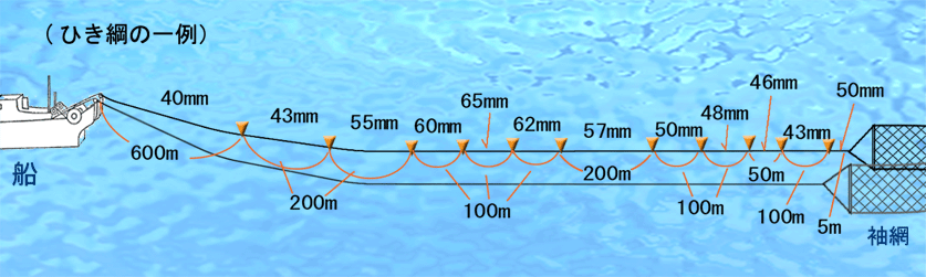 網を曳くロープ構造例
