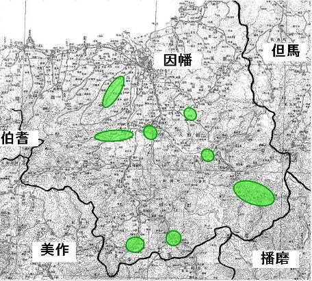 因幡国内の広峯社檀那所在地の図