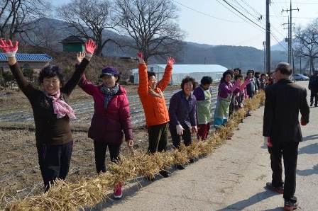 綱引きで勝利し喜ぶ女性たちの写真