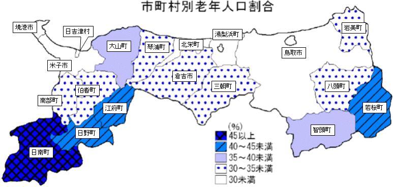 市町村別老齢人口の割合の図